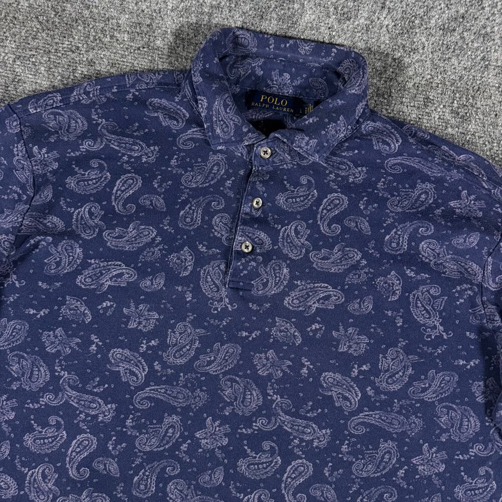 Polo Ralph Lauren Paisley Print Polo Shirt Men's Size L Blue Cotton Golf Casual